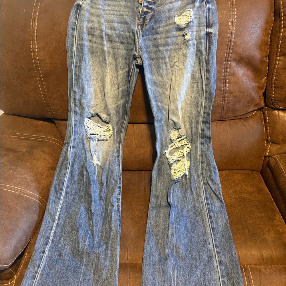 KanCan Ripped Blue Flare Jeans